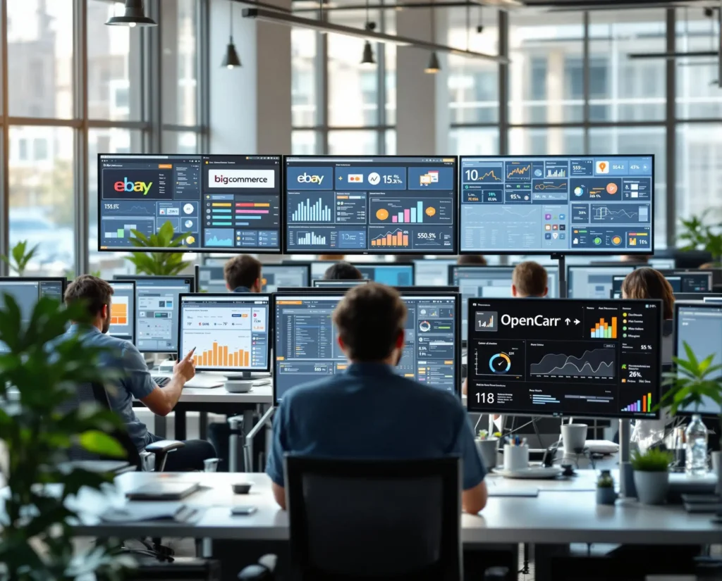 people working in office with the the graph and pie chart representation in computer