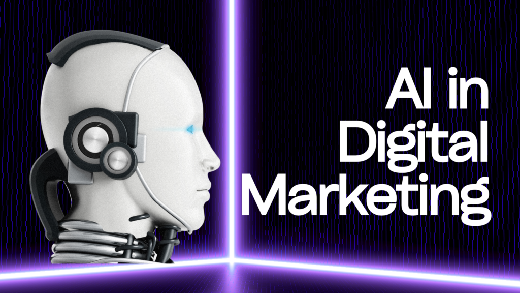 Image of a robot head with title AI in Digital Marketing